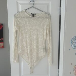 Forever 21 Cream Floral lace Bodysuit
